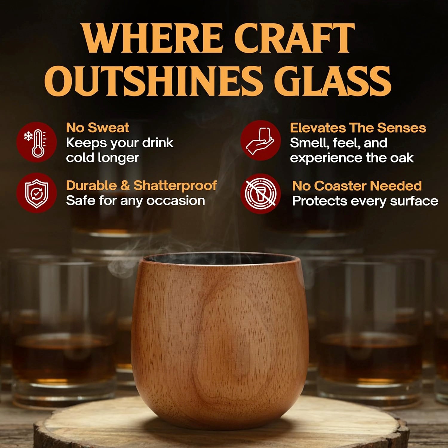 The Original Charred Wooden Bourbon Drinking Glass