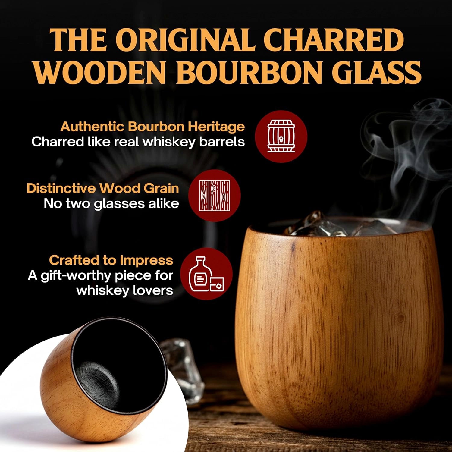 The Original Charred Wooden Bourbon Drinking Glass